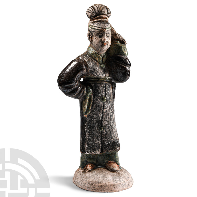 Chinese Qing Glazed Female Figure
Qing Dynasty, 1644-1911 A.D. Hollow-formed ce...