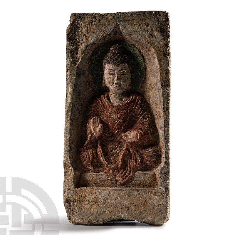 Chinese Northern Wei Brick with Painted Buddha Seated
Northern Wei Dynasty, 386...