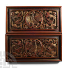 Chinese Gilt Wooden Phoenix Panel Pair