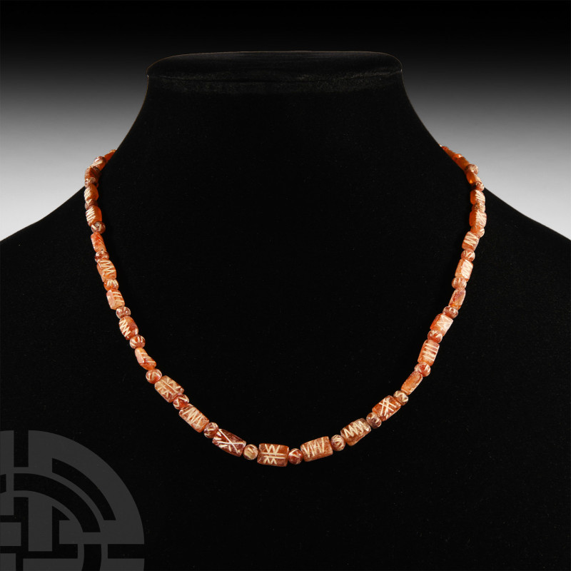 Indus Valley Etched Orange Carnelian Bead Necklace String
Circa 2nd century B.C...