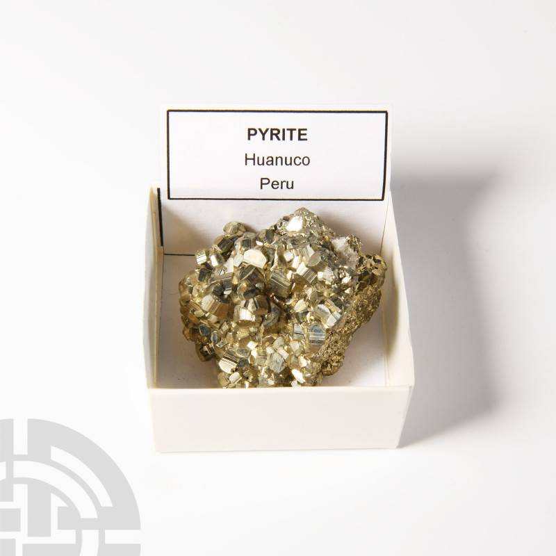 Natural History - Boxed Pyrite 'Fool's Gold' Crystal Specimen
Composed of vario...