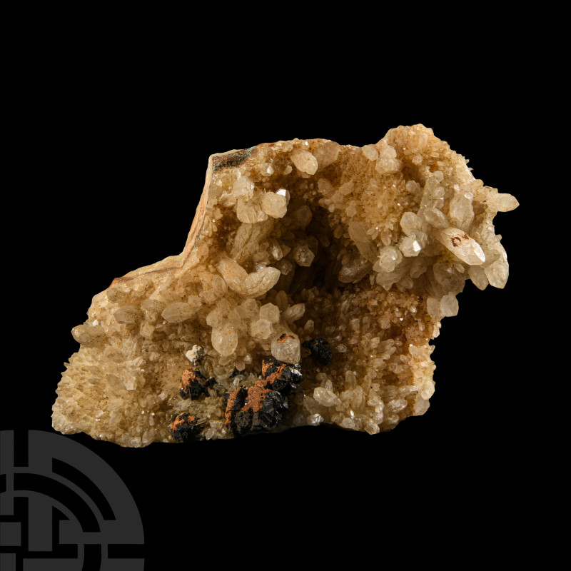 Natural History - Large Boxed Historic Galena on Yellow Quartz Crystal Specimen...