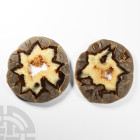 Natural History - Large Size Cut Septarian Agate Crystal 'Alien Egg' Geode Slice Pair