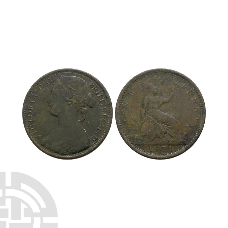 English Milled Coins - Victoria - 1871 - Bun Head AE Penny
Dated 1871 A.D. Bun ...