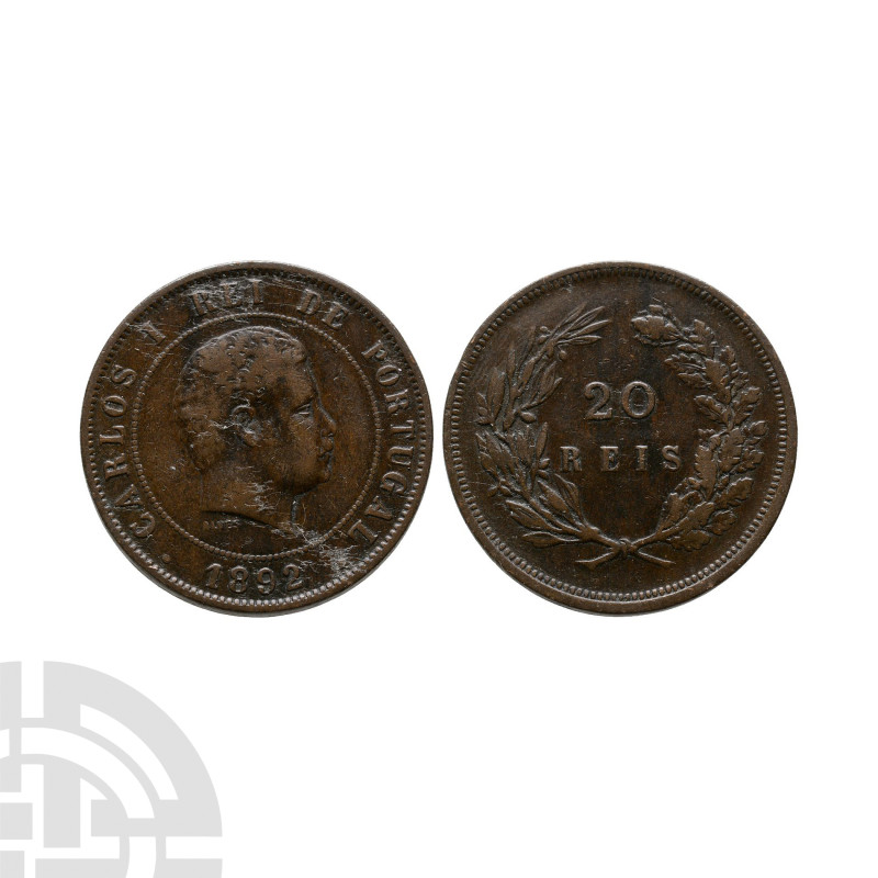 World Coins - Portugal - Charles I - 1892 - 20 Reis
Dated 1892 A.D. Obv: portra...