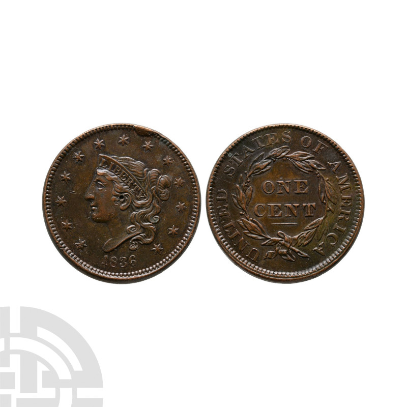 World Coins - United States of America - 1836 - AE Coronet Cent
Dated 1836 A.D....