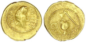 Römische Goldmünzen

Imperatorische Prägungen

Gaius Julius Caesar, Diktator 46-44 v. Chr

Aureus 46 v. Chr. Praetor A. Hirtius. C. CAESAR COS. ...