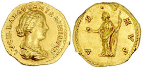 Römische Goldmünzen

Kaiserzeit

Lucilla, Gattin des Lucius Verus

Aureus 164/169. Drap. Brb. r./VENVS. Venus steht l. 7,15 g. gutes vorzüglich....