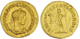 Römische Goldmünzen

Kaiserzeit

Diokletian, 284-305

Aureus 284/286, Kyzicus. Drapiertes, belorb. Brb. r./IOVI CONSERVATORI ORBIS. Jupiter steh...