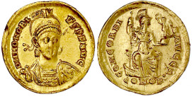 Römische Goldmünzen

Kaiserzeit

Honorius, 393-423

Solidus 393/423, Constantinopel, 7. Off. 4,38 g. vorzüglich/Stempelglanz. RIC 8.