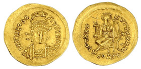 Römische Goldmünzen

Kaiserzeit

Theodosius II., 408-450

Solidus 430/440, Constantinopel, 10. Offizin. Gepanzerte Büste v.v./VOT XXX MVLT XXXX ...
