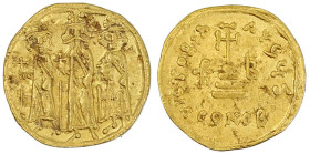 Byzantinische Goldmünzen

Kaiserreich

Heraclius, 610-641

Solidus 639/641, Constantinopel, 7. Offizin, 2. Indiktion. Heraclius, Heraclius Const...