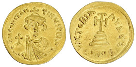 Byzantinische Goldmünzen

Kaiserreich

Constans II., 641-668

Solidus 644/645, Constantinopel, 5. Offizin. Büste v.v. ohne Bart/Stufenkreuz. 4,4...