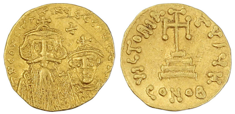 Byzantinische Goldmünzen

Kaiserreich

Constans II., 641-668

Solidus 654/...