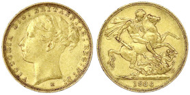 Ausländische Goldmünzen und -medaillen

Australien

Victoria, 1837-1901

Sovereign 1886 M, Melbourne. 7,99 g. 917/1000. gutes sehr schön. Spink....