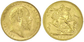 Ausländische Goldmünzen und -medaillen

Australien

Edward VII., 1902-1910

Sovereign 1902 P, Perth. 7,99 g. 917/1000. gutes vorzüglich, kl. Ran...