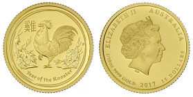 Ausländische Goldmünzen und -medaillen

Australien

Elisabeth II., 1952-2022

15 Dollars Lunar Jahr des Hahns 2017. 1/10 Unze Feingold. Im origi...