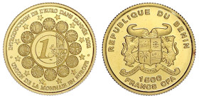Ausländische Goldmünzen und -medaillen

Benin (Dahomey)

Republik, seit 1990

1500 Francs 2002. Euroeinführung. 3,1 g. Feingold. Polierte Platte...