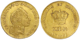 Ausländische Goldmünzen und -medaillen

Dänemark

Frederik V. 1746-1766

Kurant-Dukat (12 Mark) 1761, Kopenhagen. 3,12 g. vorzüglich, Kratzer. H...