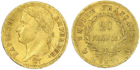 Ausländische Goldmünzen und -medaillen

Frankreich

Napoleon I., 1804-1814/15

20 Francs 1812 A, Paris. 6,45 g. 900/1000. fast Stempelglanz, seh...