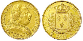 Ausländische Goldmünzen und -medaillen

Frankreich

Ludwig XVIII., 1814/1815-1824

20 Francs 1814 A, Paris. 6,45 g. 900/1000. vorzüglich. Krause...
