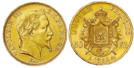 Ausländische Goldmünzen und -medaillen

Frankreich

Napoleon III., 1852-1870

50 Francs 1864 A, Paris. 16,13 g. 900/1000. vorzüglich. Krause/Mis...