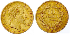 Ausländische Goldmünzen und -medaillen

Frankreich

Napoleon III., 1852-1870

10 Francs 1866 BB, Straßburg. 3,23 g. 900/1000. fast vorzüglich. G...