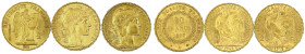 Ausländische Goldmünzen und -medaillen

Frankreich

Dritte Republik, 1871-1940

3 X 20 Francs: stehender Genius 1877 A, Hahn 1904 und 1913. Je 6...