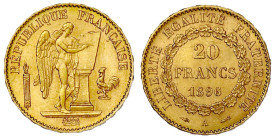 Ausländische Goldmünzen und -medaillen

Frankreich

Dritte Republik, 1871-1940

20 Francs geflügelter Genius 1896 A. 6,45 g. 900/1000. vorzüglic...