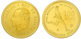Ausländische Goldmünzen und -medaillen

Spanien

Juan Carlos I., seit 1975

100 Euro Fußball WM 2003/2006 in Deutschland. Spieler mit Ball. 6,75...