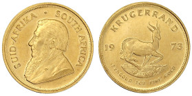 Ausländische Goldmünzen und -medaillen

Südafrika

Republik, seit 1961

Krügerrand 1973. 33,93 g. 917/1000. Stempelglanz. Krause/Mishler 73.