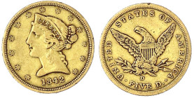 Ausländische Goldmünzen und -medaillen

Vereinigte Staaten von Amerika

Unabhängigkeit, seit 1776

5 Dollars 1842 D, Dahlonega. 8,36 g. 900/1000...