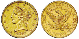 Ausländische Goldmünzen und -medaillen

Vereinigte Staaten von Amerika

Unabhängigkeit, seit 1776

5 Dollars 1893, Philadelphia. Coronet Head. 8...
