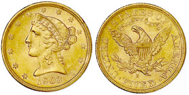 Ausländische Goldmünzen und -medaillen

Vereinigte Staaten von Amerika

Unabhängigkeit, seit 1776

5 Dollars 1903 S, San Francisco. Coronet Head...