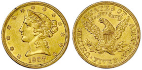 Ausländische Goldmünzen und -medaillen

Vereinigte Staaten von Amerika

Unabhängigkeit, seit 1776

5 Dollars 1907, Philadelphia. 8,36 g. 900/100...