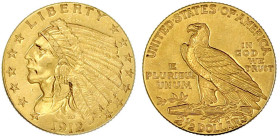 Ausländische Goldmünzen und -medaillen

Vereinigte Staaten von Amerika

Unabhängigkeit, seit 1776

2 1/2 Dollars 1912, Philadelphia. Indian Head...