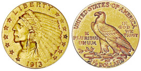 Ausländische Goldmünzen und -medaillen

Vereinigte Staaten von Amerika

Unabhängigkeit, seit 1776

2 1/2 Dollars 1913, Philadelphia. Indian Head...