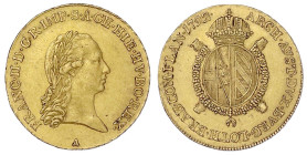 Gold der Habsburger Erblande und Österreichs

Haus Habsburg

Leopold II., 1790-1792

1/2 Sovrano 1792 A, Wien. 5,54 g. vorzüglich. Herinek 209. ...