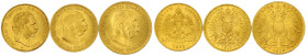 Gold der Habsburger Erblande und Österreichs

Haus Habsburg

Franz Joseph I., 1848-1916

3 offizielle Neuprägungen: 4 Florin 1892, 10 Kronen 191...
