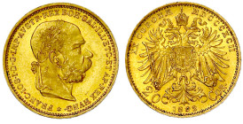 Gold der Habsburger Erblande und Österreichs

Haus Habsburg

Franz Joseph I., 1848-1916

20 Kronen 1892. 6,78 g. 900/1000. prägefrisch/fast Stem...