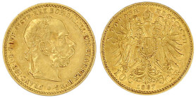 Gold der Habsburger Erblande und Österreichs

Haus Habsburg

Franz Joseph I., 1848-1916

10 Kronen 1897. 3,39 g. 900/1000. vorzüglich. Herinek 3...