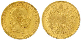 Gold der Habsburger Erblande und Österreichs

Haus Habsburg

Franz Joseph I., 1848-1916

10 Kronen 1906. 3,39 g. 900/1000. vorzüglich/Stempelgla...