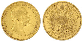 Gold der Habsburger Erblande und Österreichs

Haus Habsburg

Franz Joseph I., 1848-1916

10 Kronen 1909. Typ 'Marschall'. 3,39 g. 900/1000. vorz...