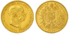 Gold der Habsburger Erblande und Österreichs

Haus Habsburg

Franz Joseph I., 1848-1916

10 Kronen 1909, Typ 'Schwartz'. 3,39 g. 900/1000. vorzü...