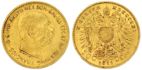 Gold der Habsburger Erblande und Österreichs

Haus Habsburg

Franz Joseph I., 1848-1916

10 Kronen 1911. 3,39 g. 900/1000. gutes vorzüglich. Her...