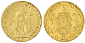 Gold der Habsburger Erblande und Österreichs

Haus Habsburg

Franz Joseph I., 1848-1916

20 Korona 1914 KB. Stehender König. Für Ungarn. 6,78 g....