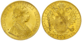 Gold der Habsburger Erblande und Österreichs

Haus Habsburg

Franz Joseph I., 1848-1916

4 Dukaten 1915. Offizielle Neuprägung. 13,99 g. 986/100...