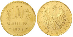 Gold der Habsburger Erblande und Österreichs

Republik Österreich

1. Republik, 1918-1938

100 Schilling 1931. 23,52 g. 900/1000. gutes vorzügli...