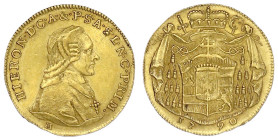 Gold der Habsburger Erblande und Österreichs

Salzburg

Hieronymus Graf von Colloredo, 1772-1803

Dukat 1790 M. 3,45 g. sehr schön/vorzüglich, m...