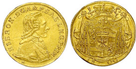 Gold der Habsburger Erblande und Österreichs

Salzburg

Hieronymus Graf von Colloredo, 1772-1803

Dukat 1800 M. 3,47 g. vorzüglich, Kratzer. Pr....